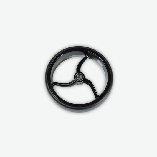 Front wheel of the Galaxy Titan electric golf cart, featuring pivot-friendly design for effortless turning and push cart maneuverability.