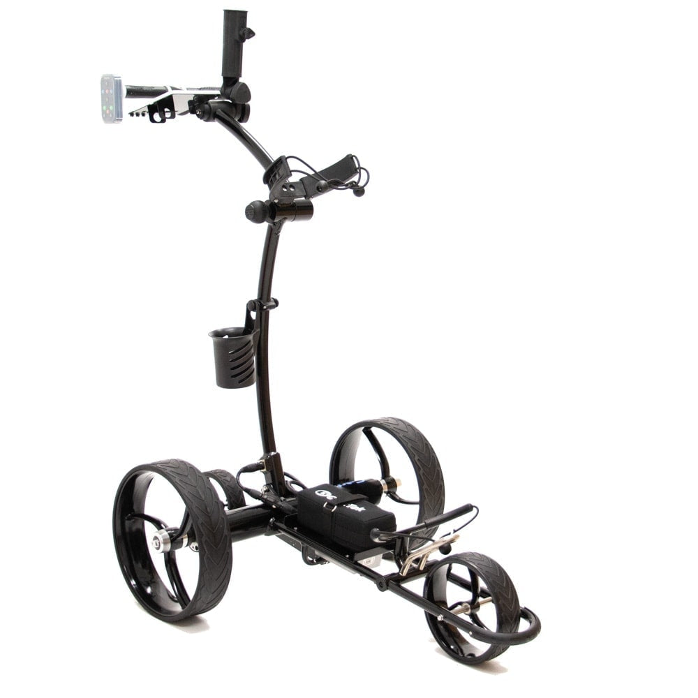 GRi-1500Li electric golf push cart with remote control in black with standard accessories.