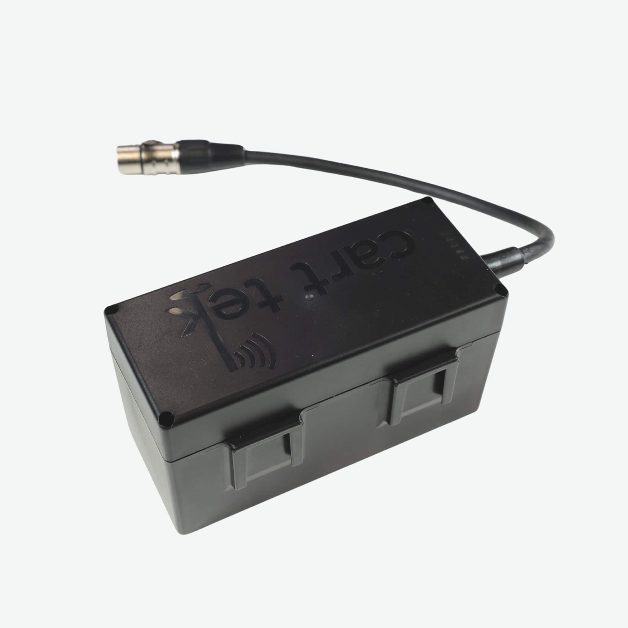 9Ah lithium-ion battery for GRi-975Li and Galaxy Titan electric golf carts, shown from the back side in its hanging battery box. This lightweight yet powerful battery ensures long-lasting performance for extended play on the golf course.