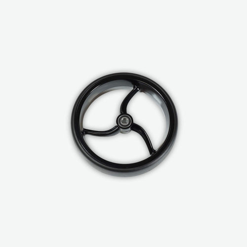 Front wheel of the Galaxy Titan electric golf cart, featuring pivot-friendly design for effortless turning and push cart maneuverability.