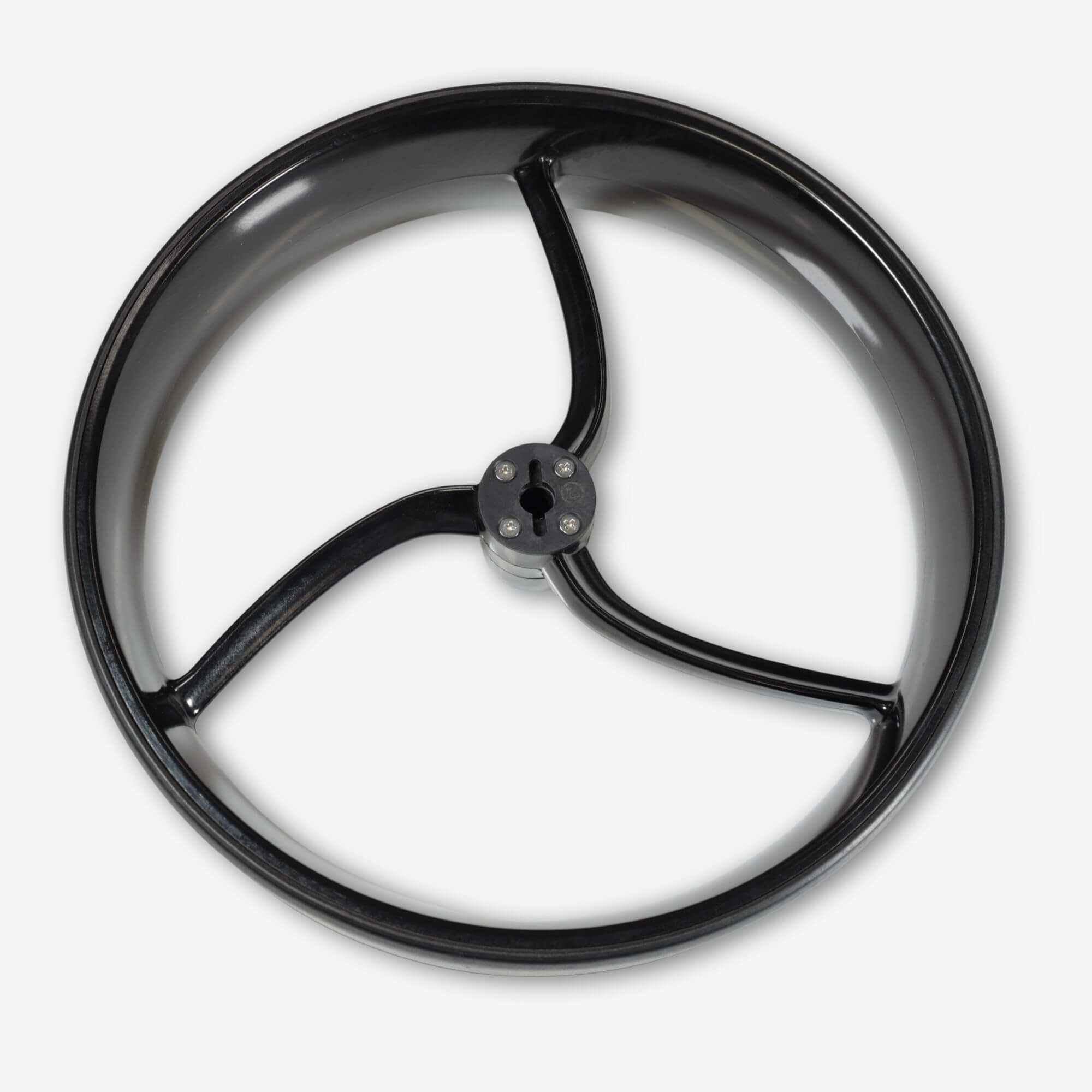 Left wheel view of the Galaxy Titan motorized golf cart, showing durable tread and suspension designed for smooth electric golf trolley performance.