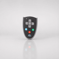 FORMULA Pursuit replacement remote control handset showing the green F follow-mode button and the blue C button used to identify the correct handset for the Pursuit electric golf caddy.